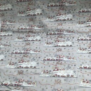 Christmas Fabric Vintage Train Scenic Noel Snow Holiday 1 Yard Red Black Beige